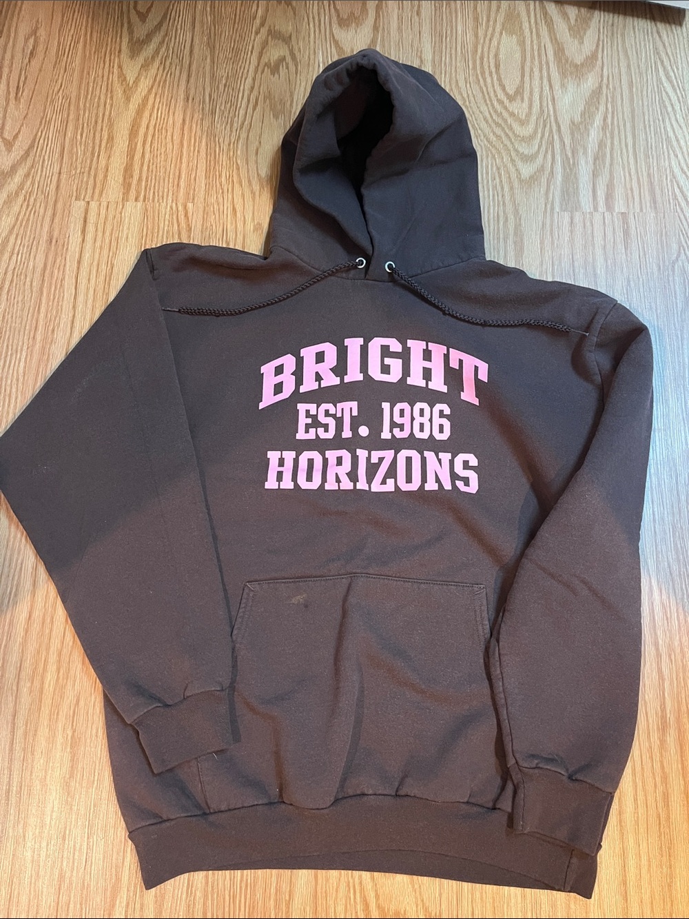 Bright Horizons Brown Hoodie with Pink Print L